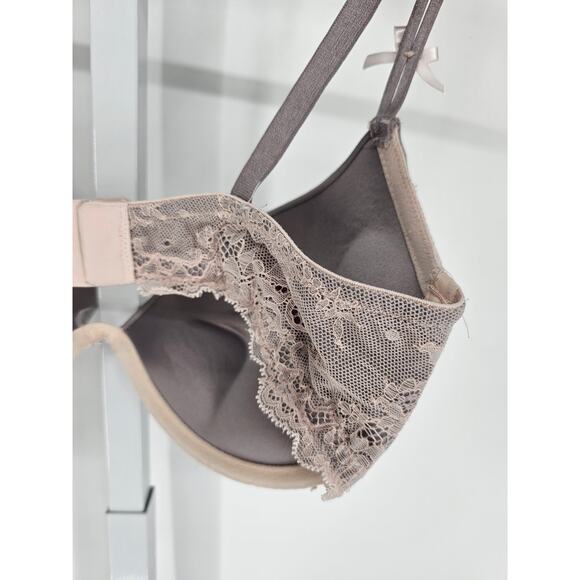 H&M Womens Sz 36C Padded Push Up Bra Gray w/ Pink Lace Trim - Picture 4 of 5